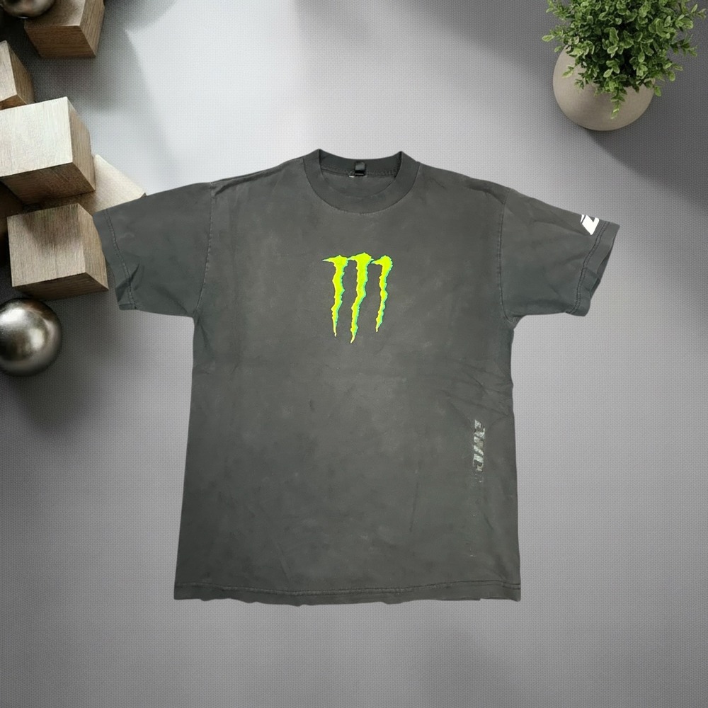 Vintage Y2K Monster Energy Racing T Shirt XL Faded Black Skater Streetwear Tee